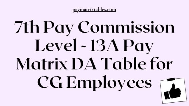 7th Pay Commission Level 13A Pay Matrix DA Table for CG Employees PDF Download