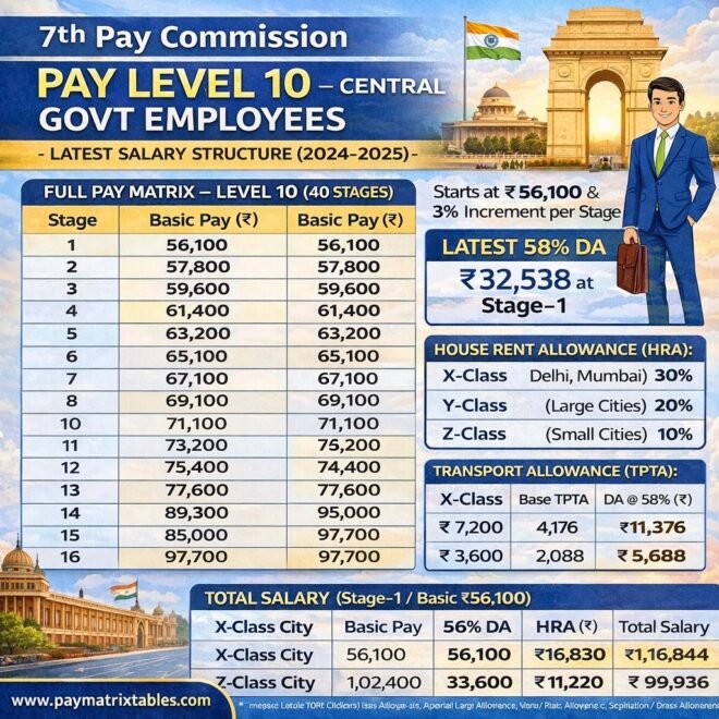 7th Pay Hierarchy Table for Pay Level 10 Updated 2026 with Salary Structure
