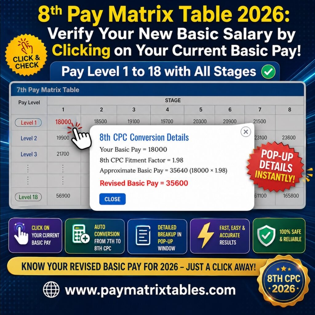 8th Pay Matrix Table Check Your New Basic Salary 2026