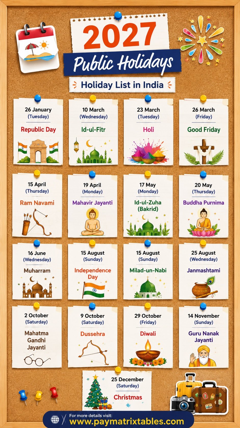 public holiday list in india 2027